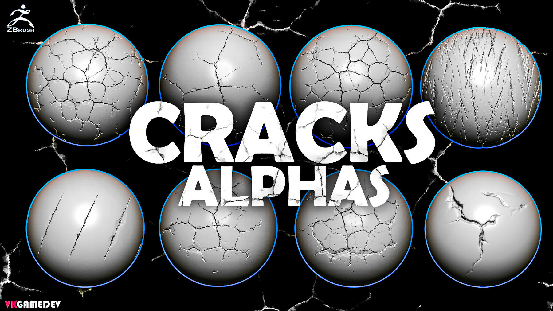 30 Cracks Alphas for Zbrush preview