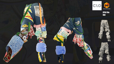 HIGH END FASHION PANTS - FUTURE PATCHWORK PANTS - CLO 3D / MARVELOUS DESIGNER + OBJ File - Patchwork Pants 1.0