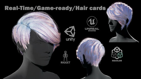 Hairstyle №9. Low-poly / Game-ready / PBR. Polycount: 16560 Tris. / Rigging+Skinning.