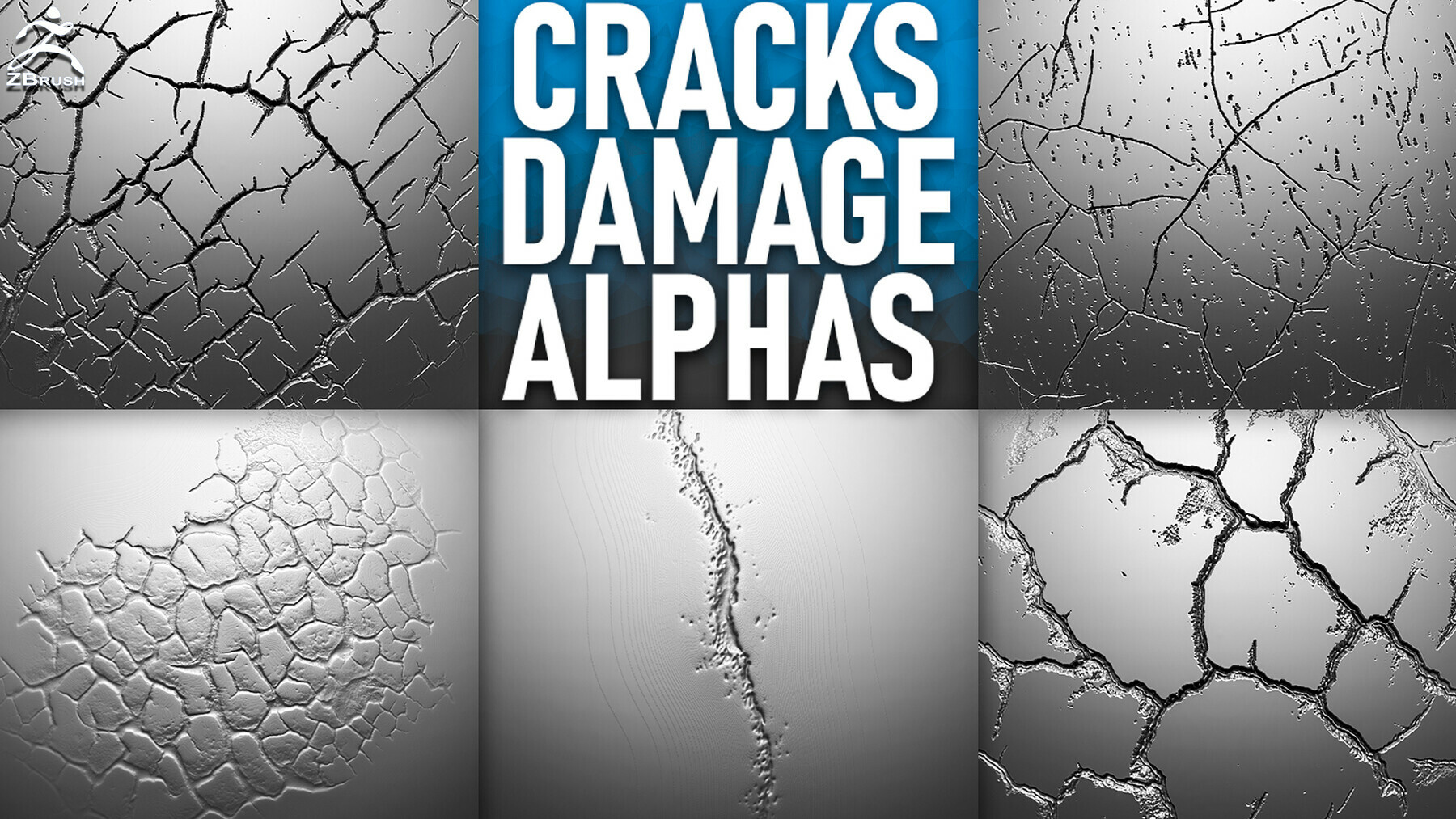 40 Crack and Damage Alphas for Zbrush preview