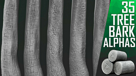 35 Tree Bark Alphas (ZBrush, Substance)