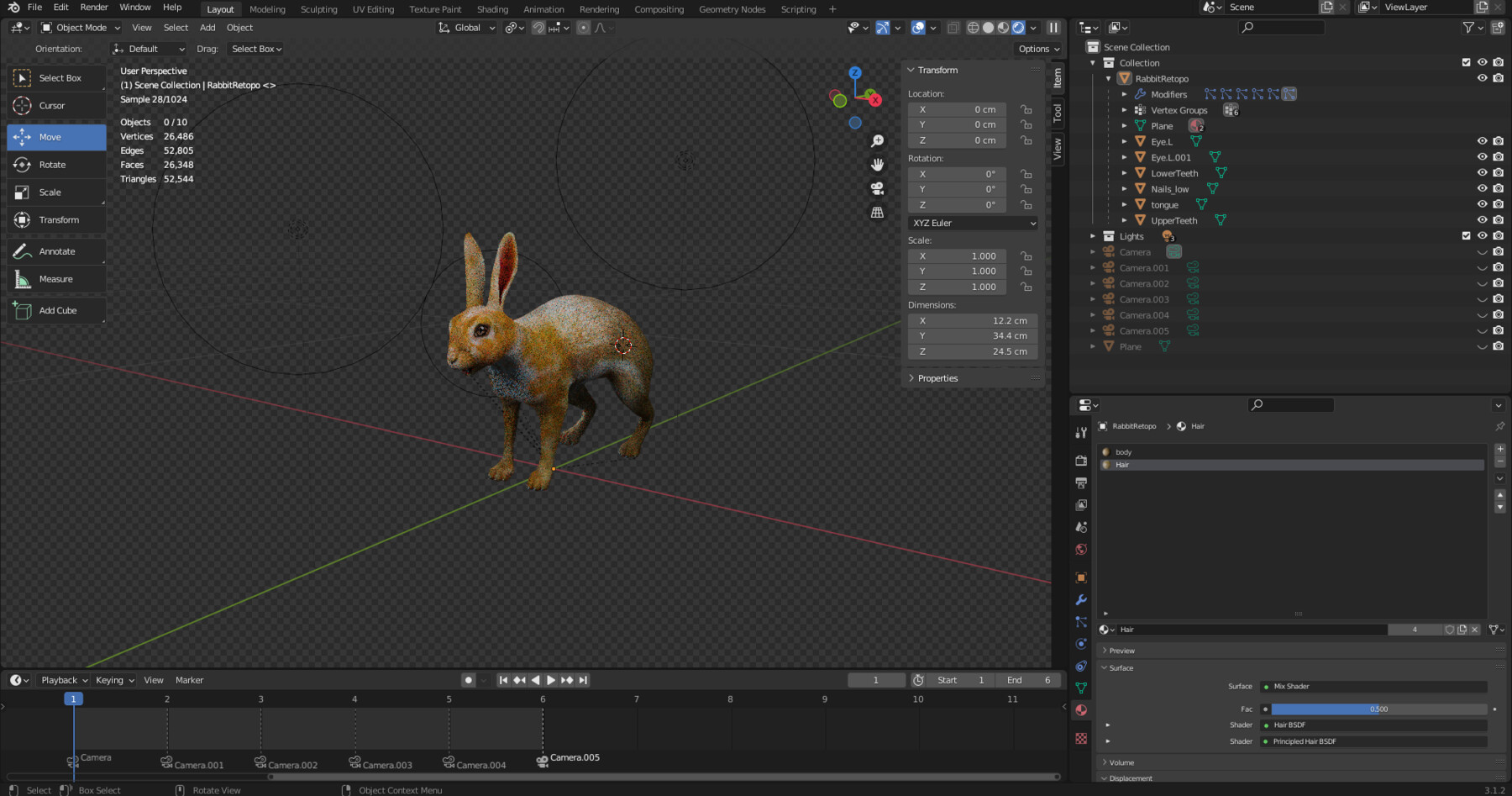 ArtStation - Fur Rabbit Rigged and Animation in Blender | Game Assets