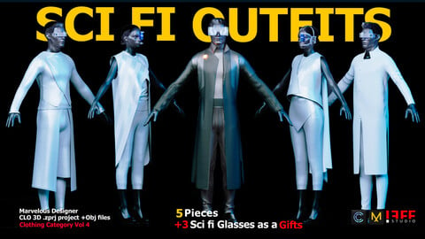 5 SCI-FI CYBERPUNK OUTFITS + 3 SCIFI GLASSES AS A GIFT / Marvelous Designer (Projects Files: Zprj , OBJ) VOL 3