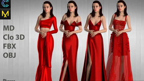 Evening dresses. Clo 3D/MD project + OBJ, FBX files