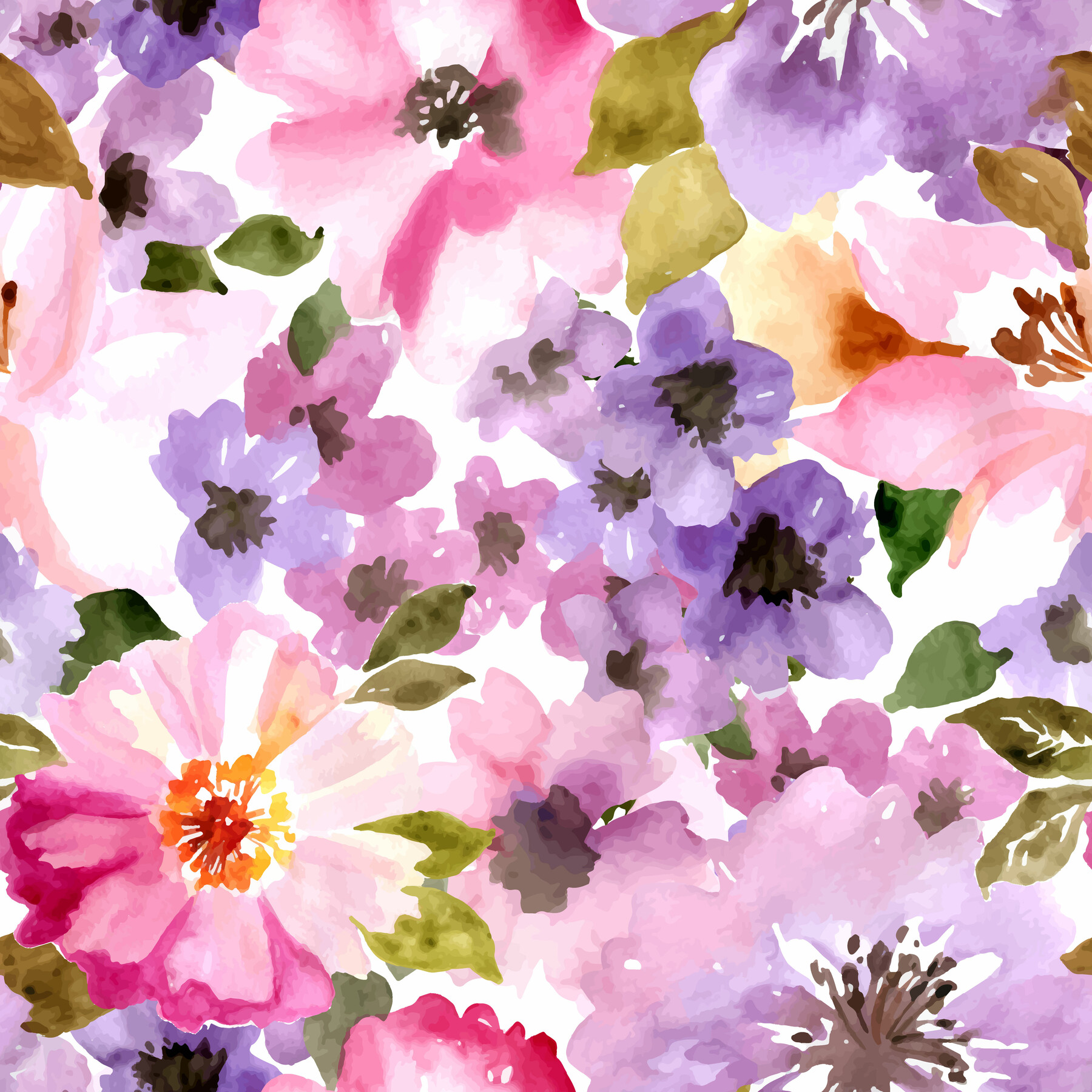 ArtStation - Watercolor seamless flowers pattern background Vector set ...