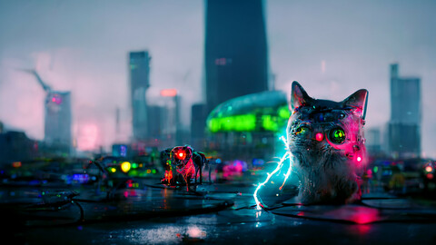 Abstract Futuristic city fill with bots