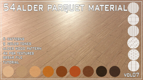54 Alder Parquet Material + 4k PBR Textures + Sbsar file + Tutorial - VOL 07