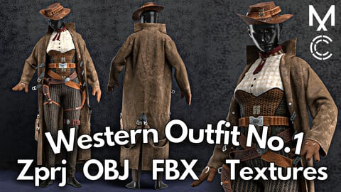 Western No.1 : Marvelous Designer + Clo3d + OBJ + FBX + Texture