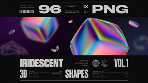 Iridescent geometric 3D shapes pack Vol.1