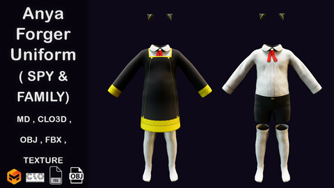 Anya Forger Uniform ( SPY & FAMILY) Marvelous Designer / CLO 3D .zprj , (exported .obj and .fbx included),texture