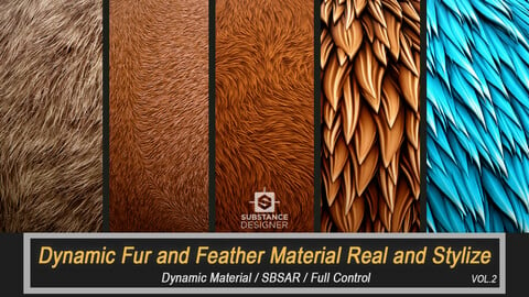 Dynamic Fur and Feather Material Real and Stylized (SBSAR) Vol.2