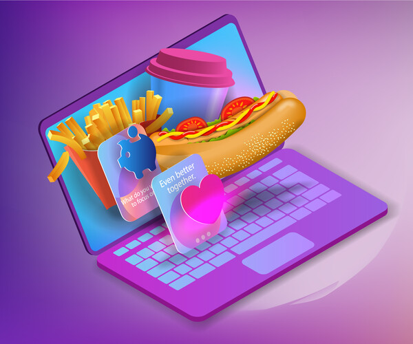 ArtStation - hot dog french fries and web interface icons on the laptop ...