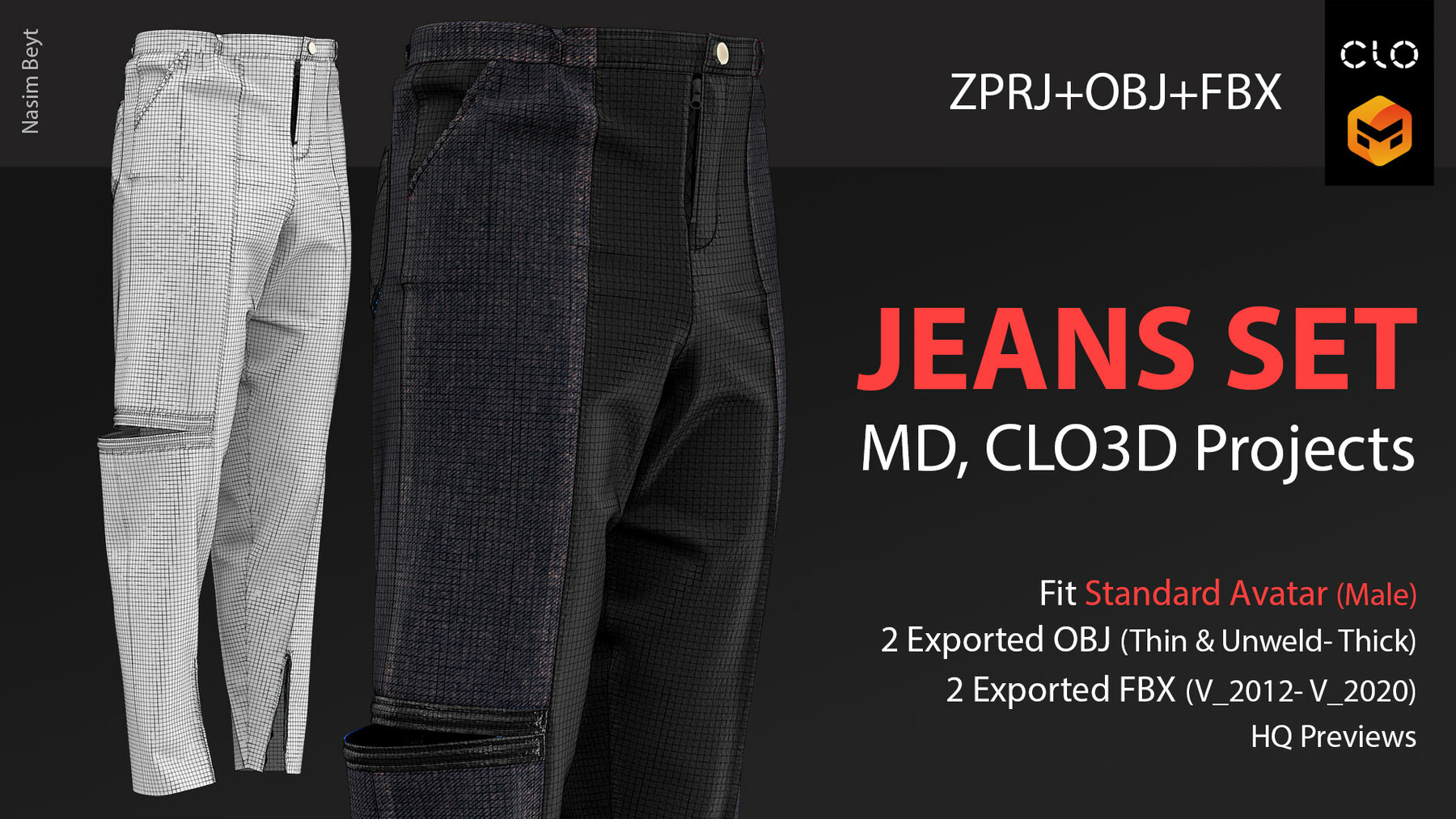 ArtStation - 3 Different Female Jeans Sets (VOL 01) with Texture. CLO3D, MD  PROJECTS+OBJ+FBX