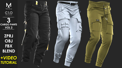 ArtStation - 3 Cargo Pants VOL 2 - Marvelous / CLO Project file +