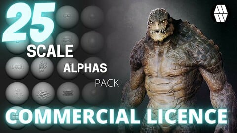 25 Scale Alphas and VDM Brush - Custom made Reptile Alphas to use in ZBrush - Commercial Licence