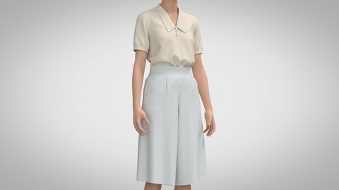 Blouse and Culotte, Marvelous Designer, Clo +obj, fbx