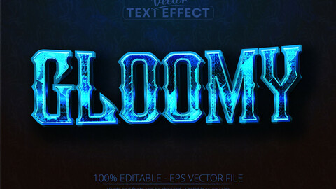 Gloomy text effect, shiny and blue color editable text style