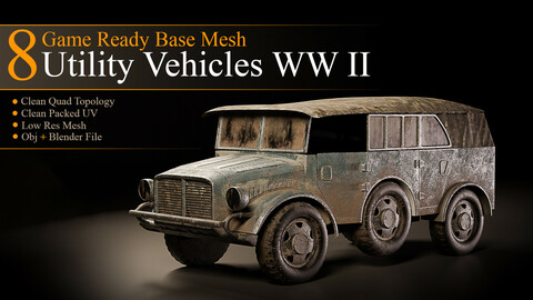 8 Utility Vehicles WW II Base Mesh / Obj+Blender