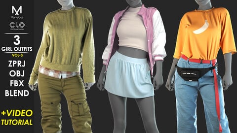 3 Girl's Outfits VOL 3 - Marvelous / CLO Project file +Video Tutorial