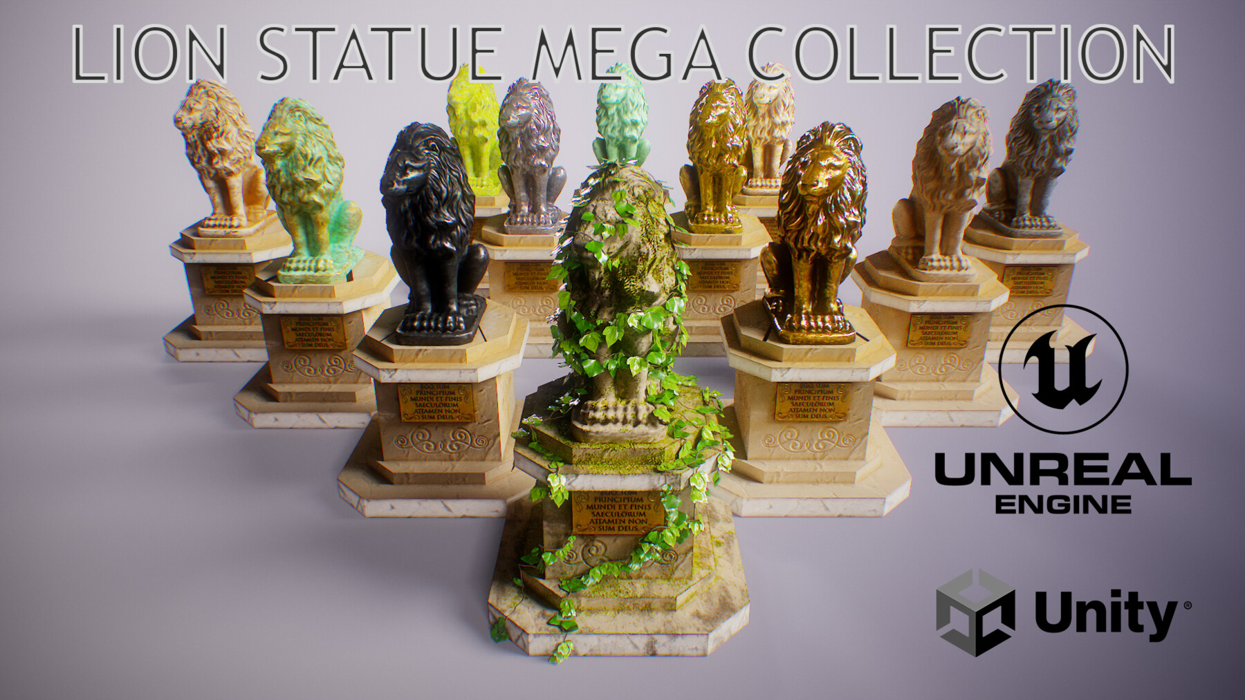 ArtStation PBR Lion Statue Collection Game Assets
