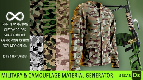 infinite military and Camouflage material generator (sbsar + 10 texturesets)