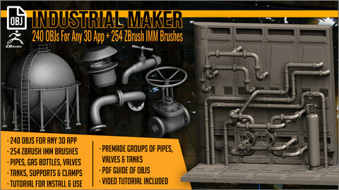 Industrial Maker 240 OBJs and 254 ZBrush IMM Brushes