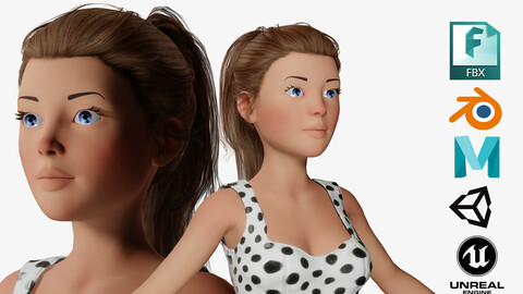 V2 Cartoon Women Character 3D Girl -- HQ fantasy model