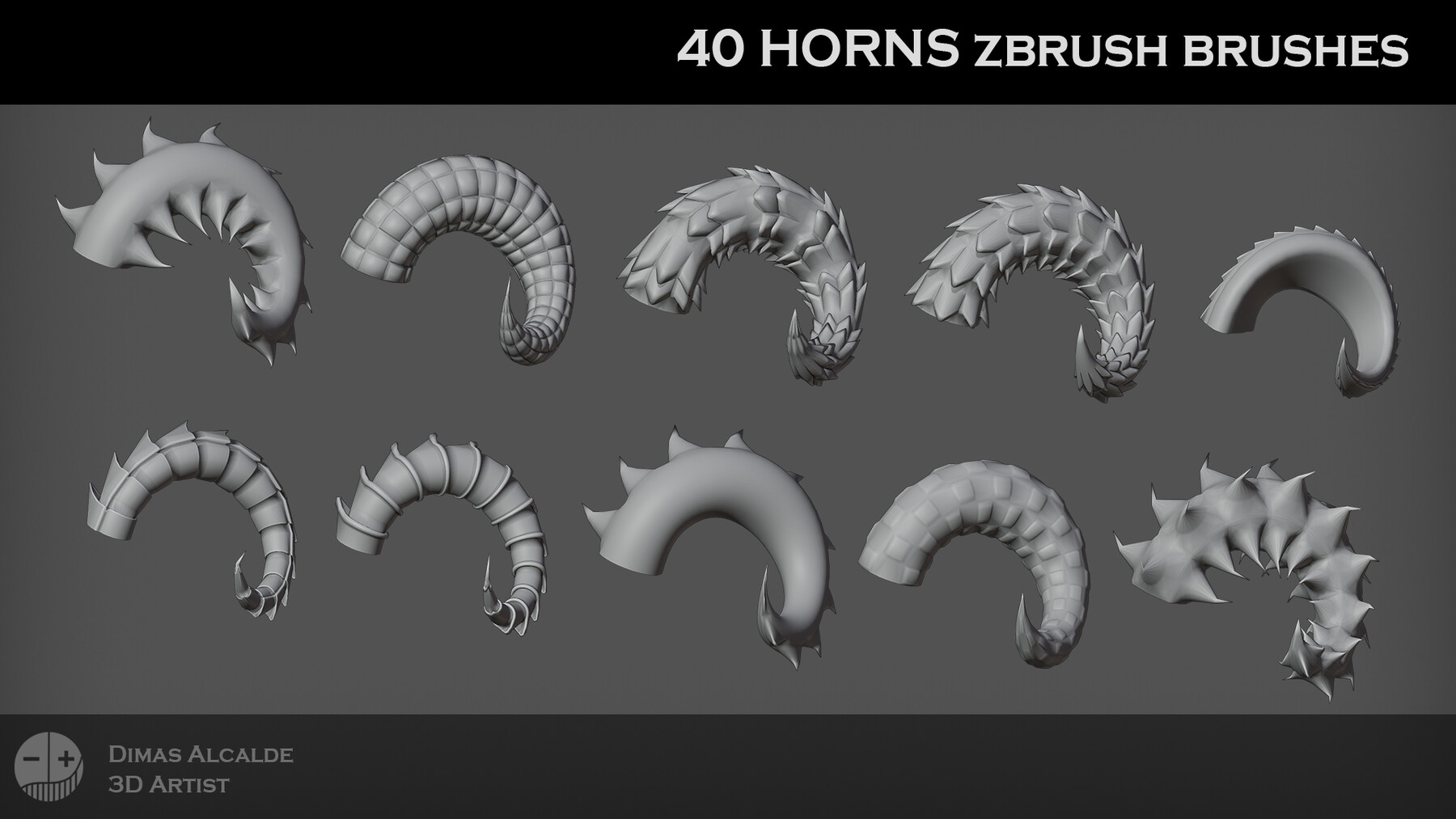Dimas Alcalde 40 Horns IMM Brushes ZBRUSH [NEW] and 40 Geometries