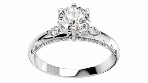 Engagement Ring Light Weight Solitaire Ring CAD Design-O-1-106 3D print model