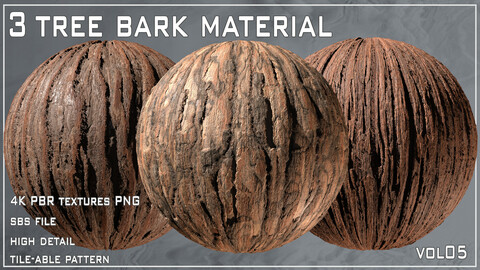 3 Tree Bark Material -VOL 05 (sbs file + 4k PBR Textures)