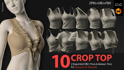 10 CROP TOP SETS (VOL.01). CLO3D, MD PROJECTS+OBJ+FBX