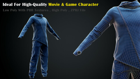 Sport Outfit Lowpoly With PBR Textures + Highpoly + MD/CLO3D Project ( ZPRJ ) File