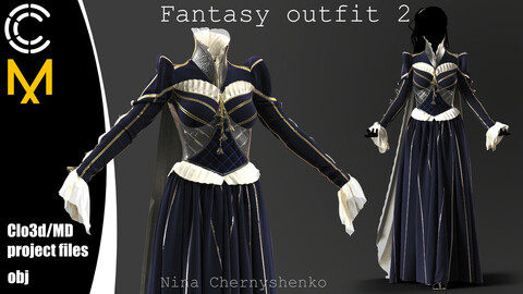 Fantasy outfit 2. Marvelous Designer/Clo3d project + OBJ.
