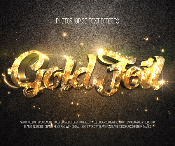 ArtStation - 3D Goldfoil PSD fully editable text effect. Layer style ...