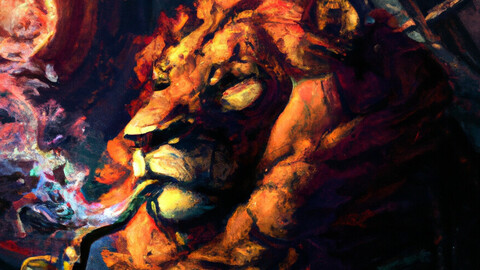 Cyberpunk Lion smoking a Pipe