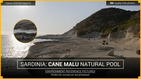 Sardinia: Cane Malu Natural Pool ( Beach, Cliff, Coast, Sea, White rock, Moon ground, Vegetation )