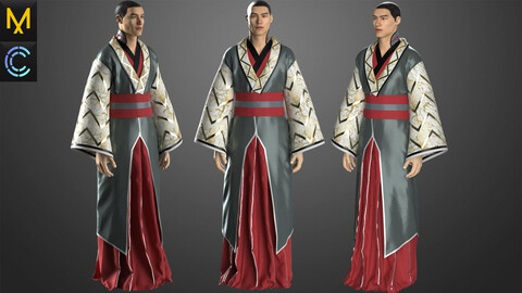 Chinese Folk Outfit Male OBJ mtl FBX ZPRJ