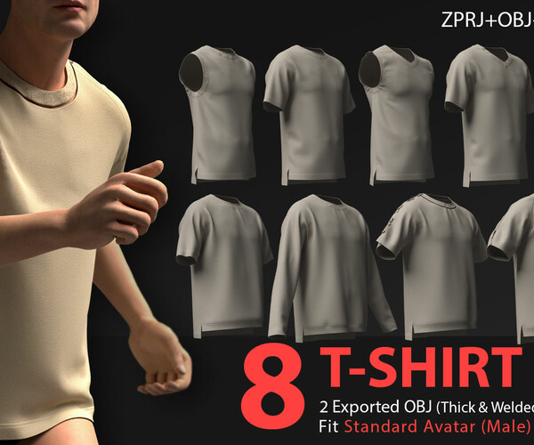 ArtStation 8 T SHIRT PACK . CLO3D MD PROJECTS OBJ FBX Game Assets