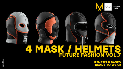 Future Fashion Helmet / Mask Pack Vol.7 - Clo 3D / Marvelous Designer + OBJ / NO TEXTURE / DIGITAL FASHION / STREETWEAR / HYPEBEAST / BALACLAVA