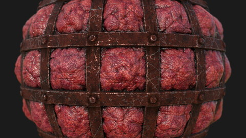 Flesh and Rusty Metal Bars Organic Horror PBR Procedural Material 001