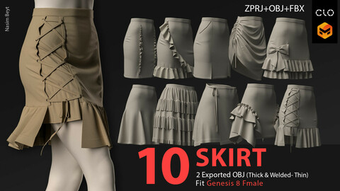 10 WOMAN'S SKIRT PACK (V0L.01). Marvelous Designer/Clo3D project file+OBJ,FBX