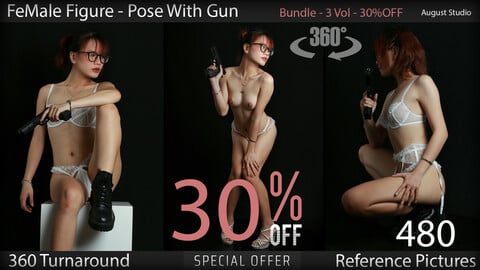 Female Figure - Pose With Gun - Bundle Vol 01- Reference Pictures