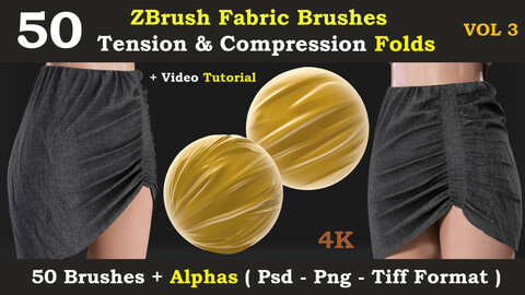 50 Zbrush Fabric brush & alpha - Tension & Compression Folds - ( vol 3 )
