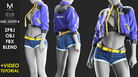 Girl's Outfit 8 - Marvelous / CLO Project file +Video Tutorial