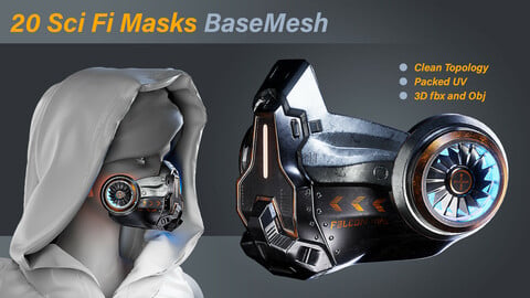20 Sci Fi Masks Base Mesh / Fbx + Obj