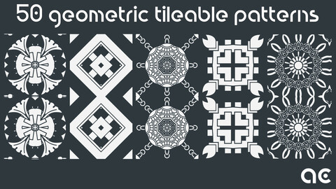 Geometric Tileable Patterns Collection | 50 Alphas in PNG, TIFF 16 bit at 4K, 2K Resolution