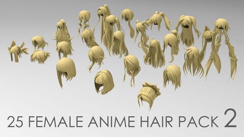 25 female anime hair pack 2