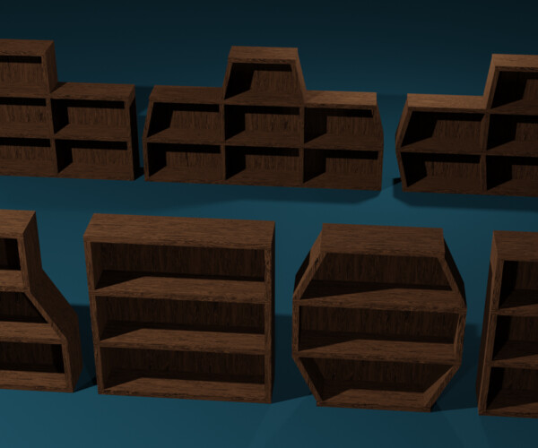 ArtStation Seven Wooden Bookshelves Game Assets