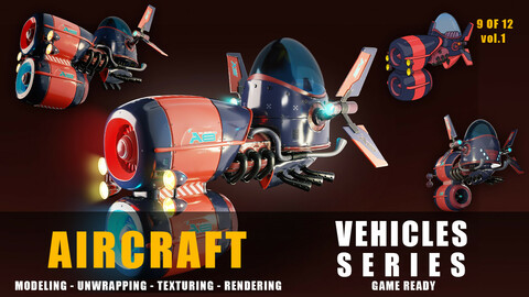 Humoro sci fi cyberpunk Aircraft game ready high poly and low poly (original concept) NO.9