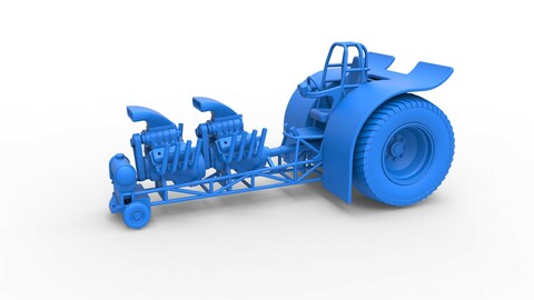 3D printable Diecast Pulling tractor with 2 engines V8 Scale 1:25